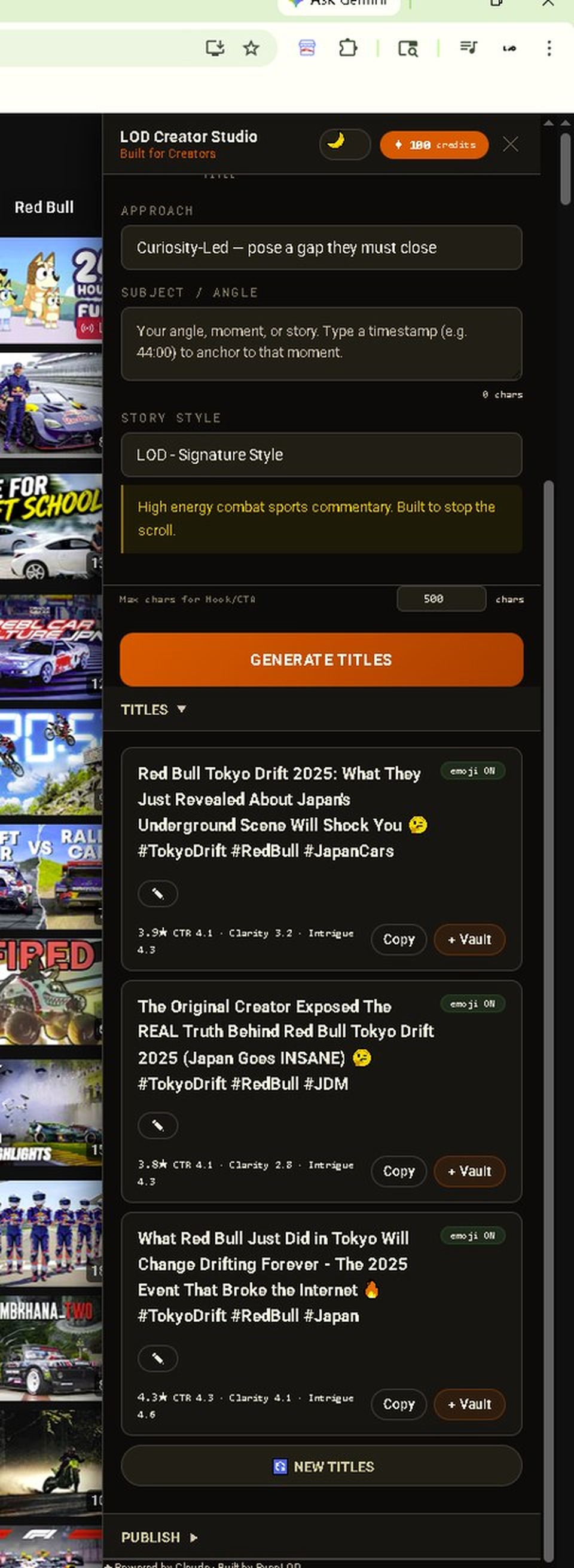LOD Creator Studio - Title scoring inside YouTube